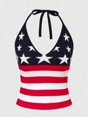 Patriotic Stars & Stripes Halter Tank Top - Red White Navy American Flag